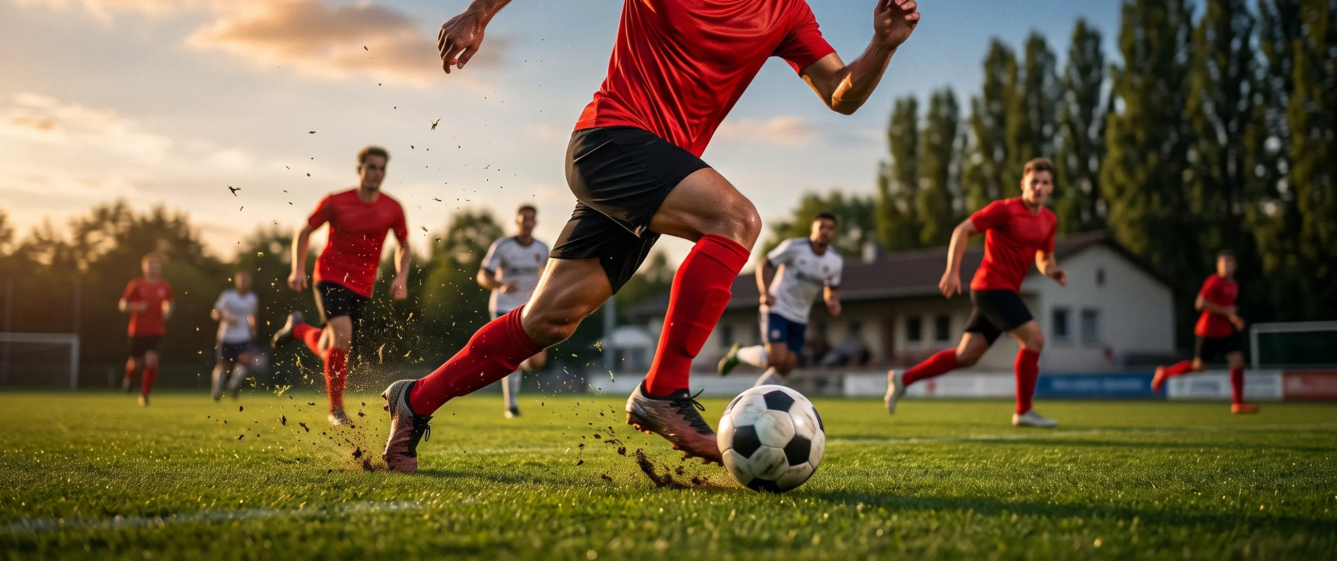 Spieler des FC Honhardt beim Antritt mit dem Ball auf dem Sportplatz